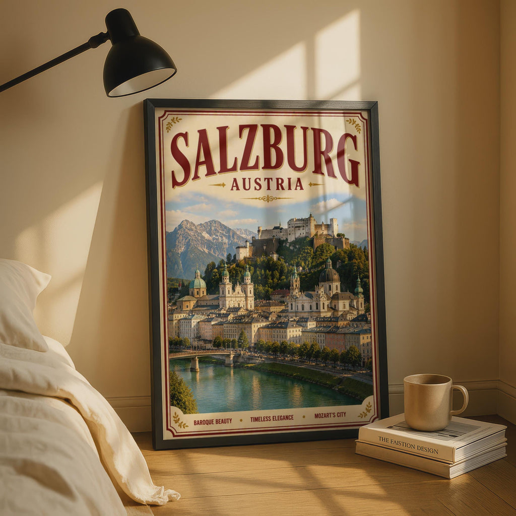 Salzburg Austria Vintage Travel Poster, Austrian City Wall Art, Retro Europe Print