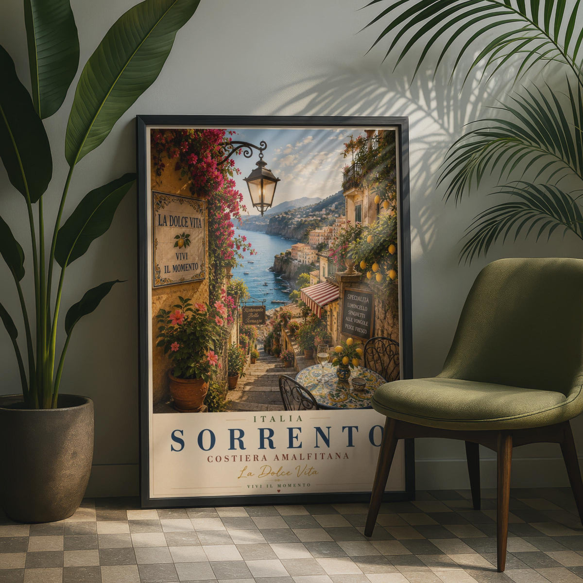 Sorrento Italy Travel Poster, Amalfi Coast Wall Art, La Dolce Vita, Italian Print