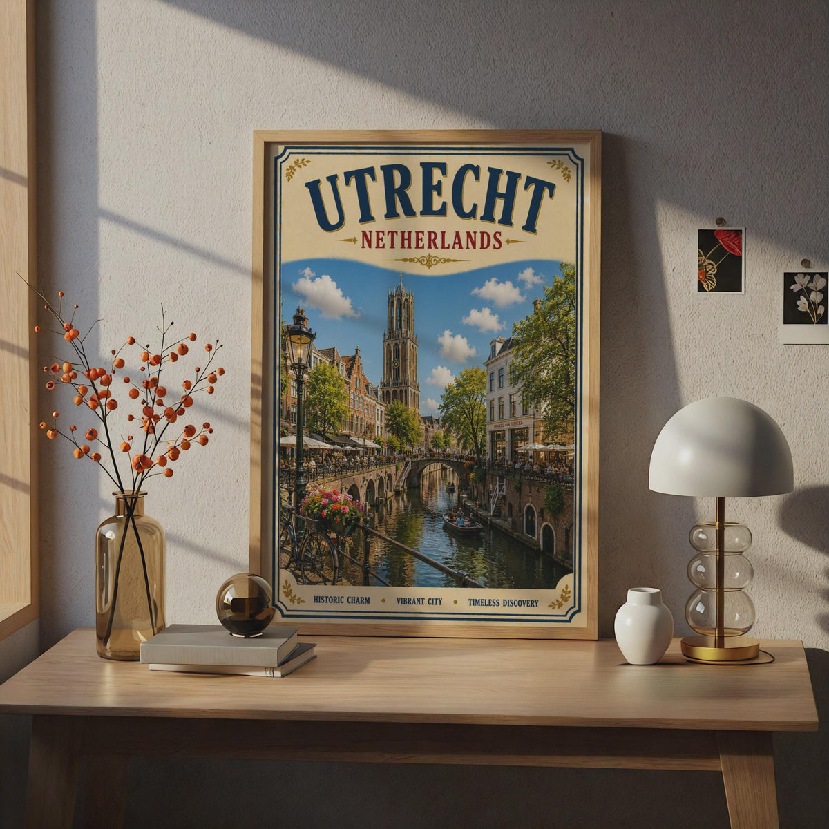 Utrecht Netherlands Travel Poster, Vintage Dutch Canal Wall Art, Holland City Print