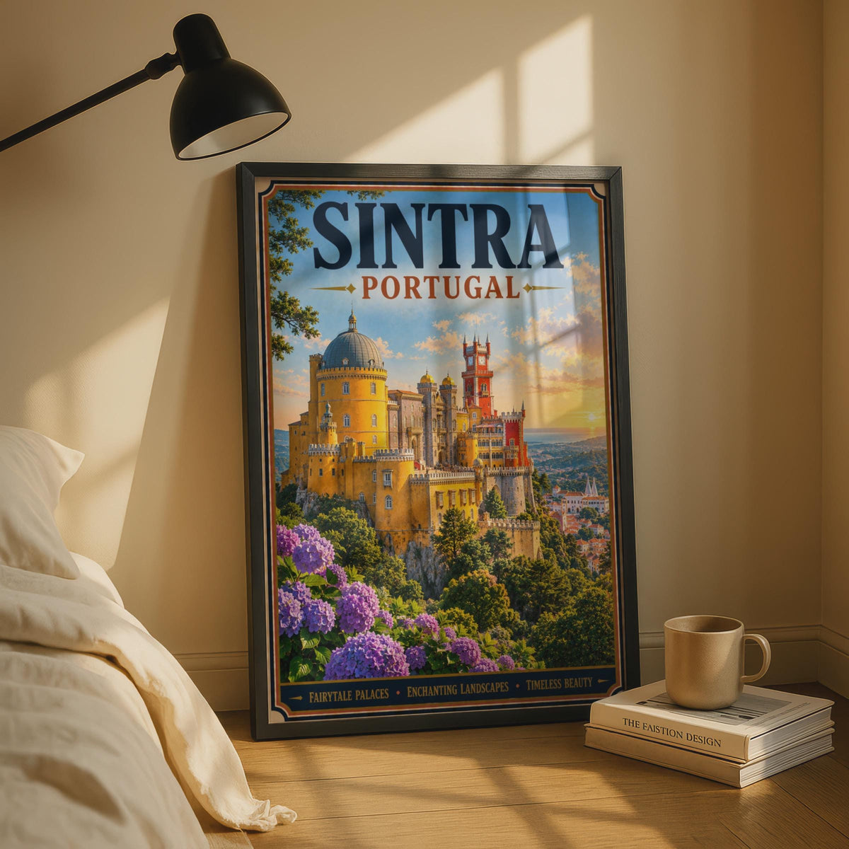 Sintra Portugal Travel Poster, Pena Palace Wall Art, Vintage Style Portuguese Castle Print