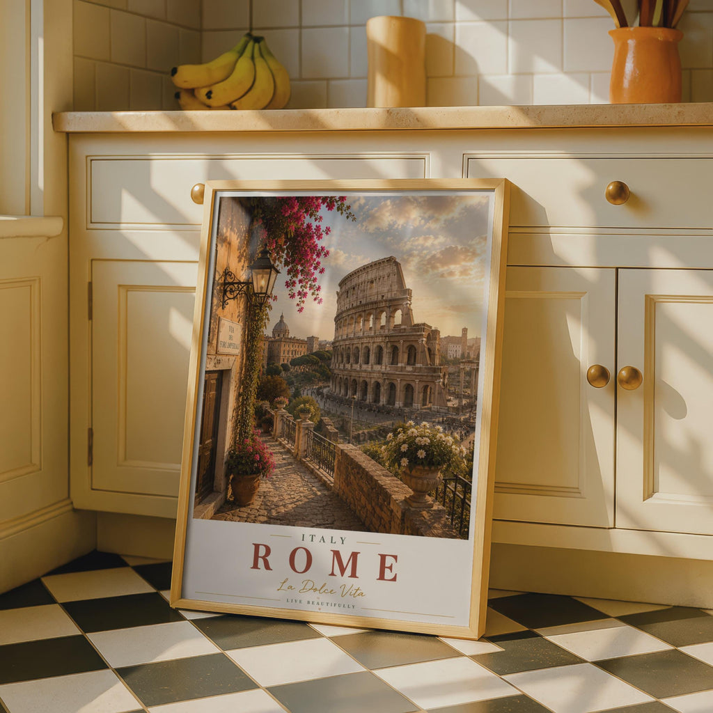 Rome Italy Travel Poster, Colosseum Wall Art, La Dolce Vita, Italian City Print