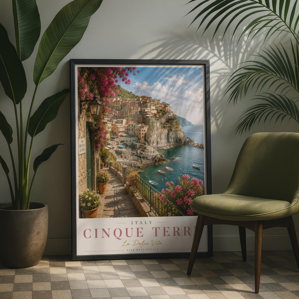 Cinque Terre Italy Travel Poster, Italian Coast Wall Art, La Dolce Vita Print