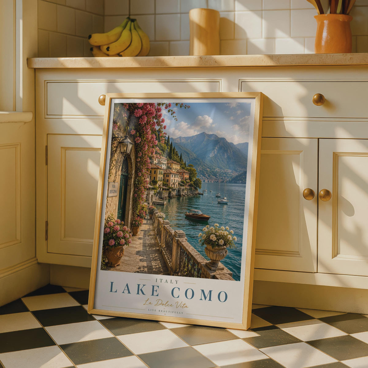 Lake Como Italy Travel Poster, La Dolce Vita Italian Lake Wall Art, Via Regina