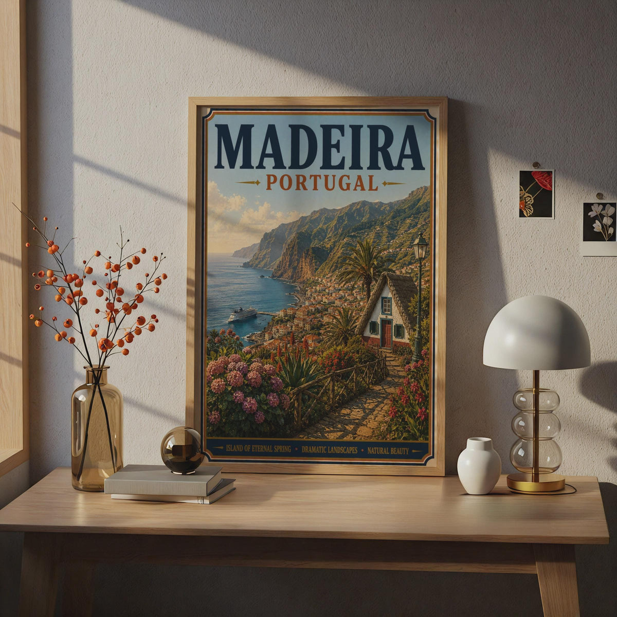 Madeira Portugal Travel Poster, Vintage Style Island Wall Art, Retro Coastal Print