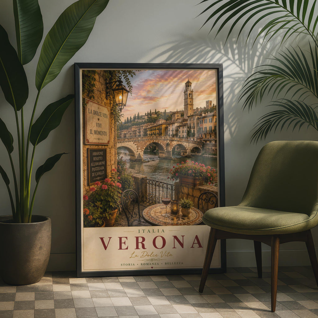 Verona Italy Travel Poster, La Dolce Vita Italian Wall Art, Vintage Italy Print