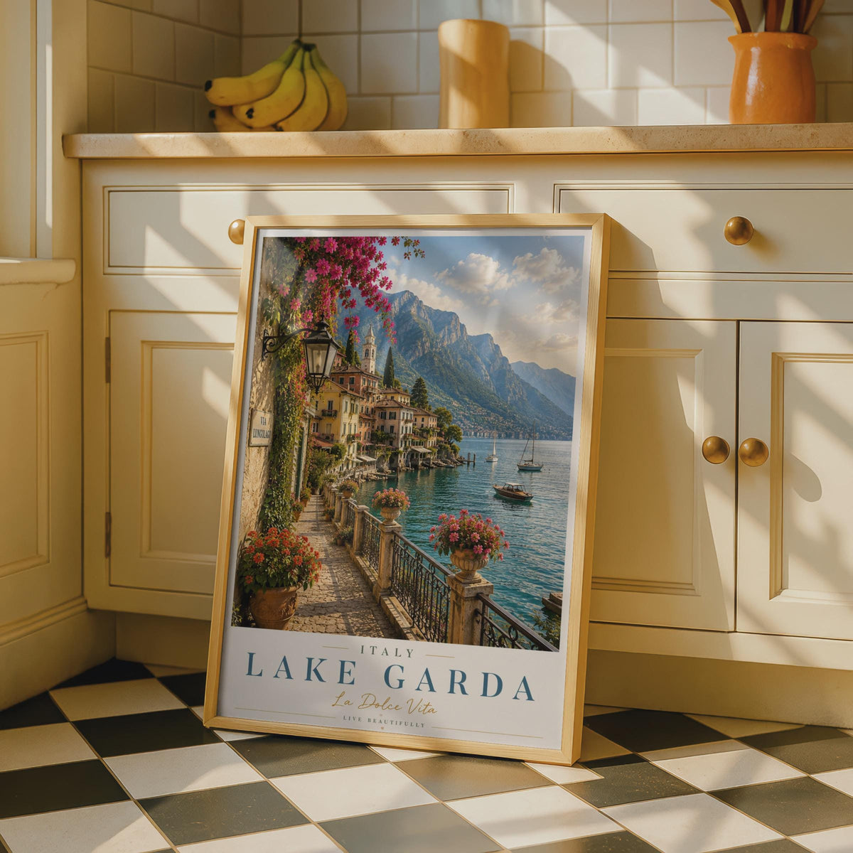 Lake Garda Italy Travel Poster, Italian Lake District Wall Art, La Dolce Vita