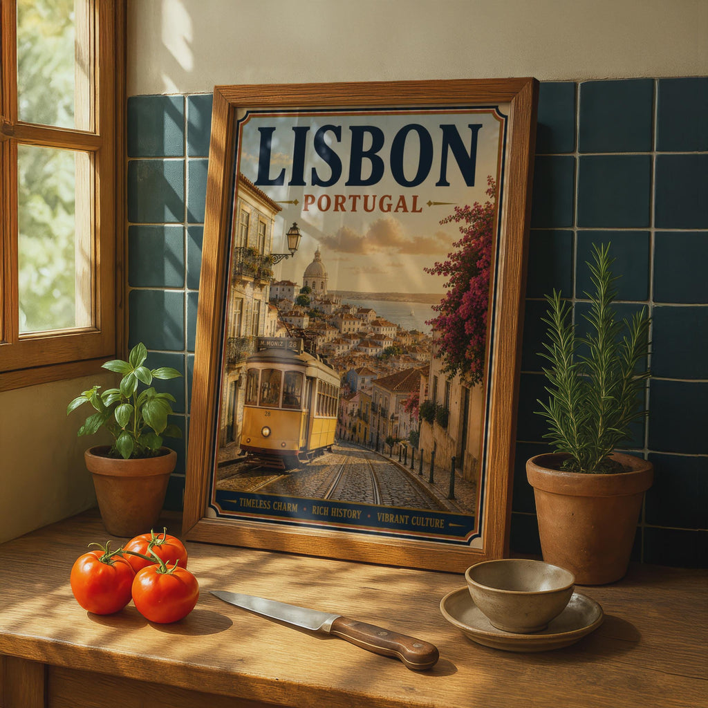 Lisbon Portugal Travel Poster, Vintage Tram 28 Wall Art, Retro City Print