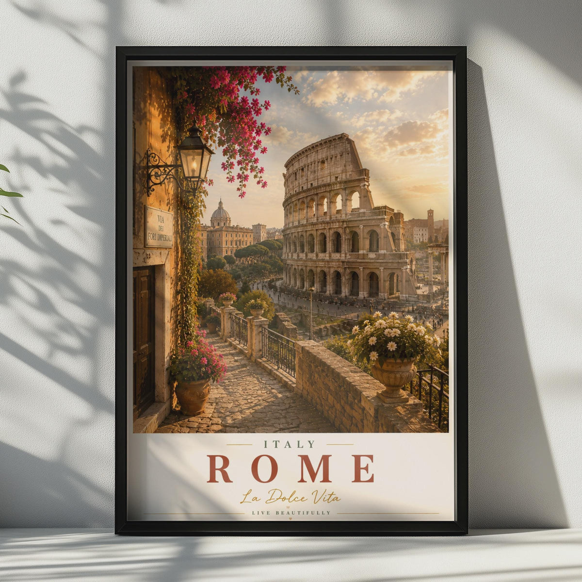 Rome Italy Travel Poster, Colosseum Wall Art, La Dolce Vita, Italian City Print