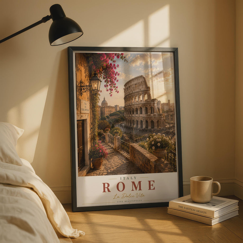 Rome Italy Travel Poster, Colosseum Wall Art, La Dolce Vita, Italian City Print