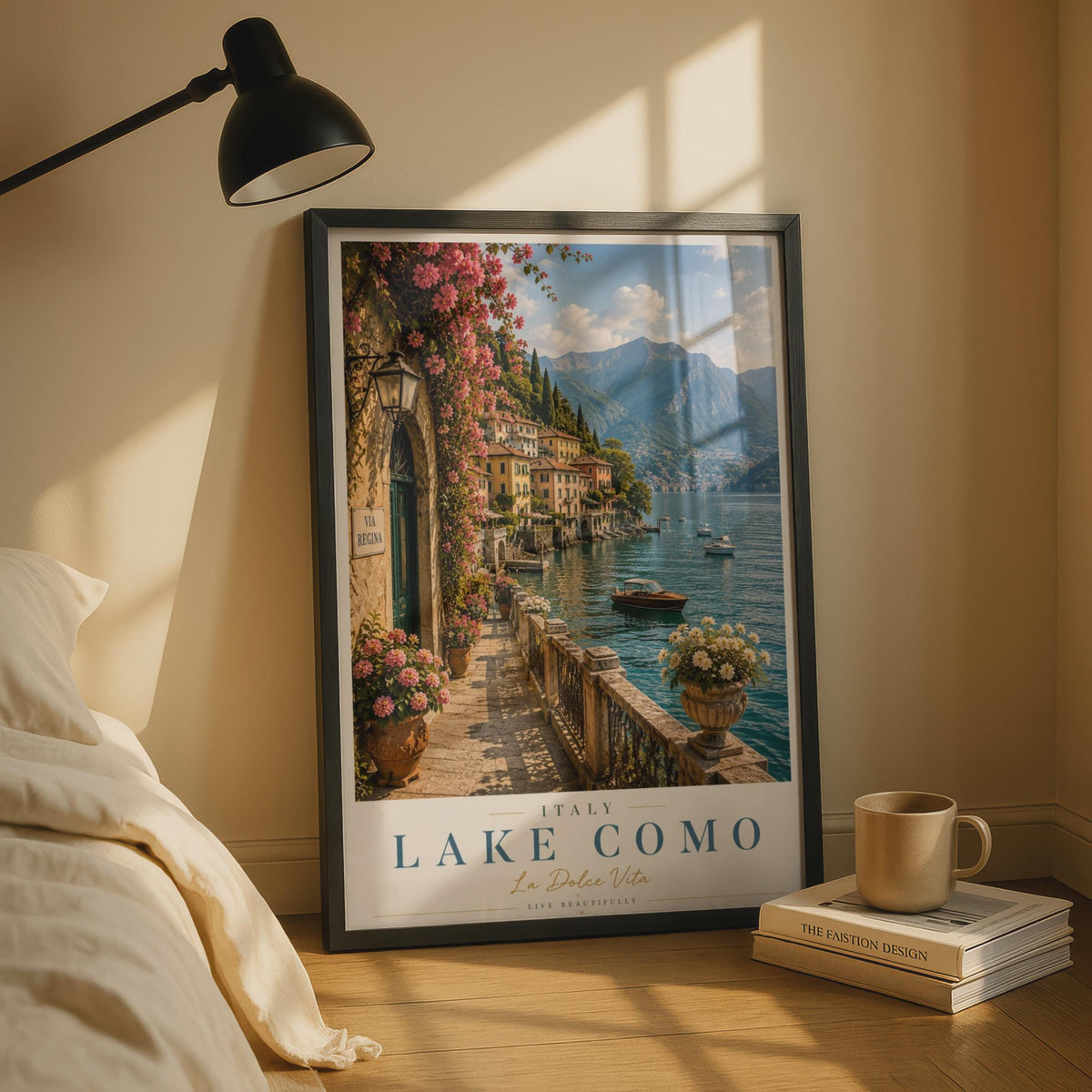 Lake Como Italy Travel Poster, La Dolce Vita Italian Lake Wall Art, Via Regina