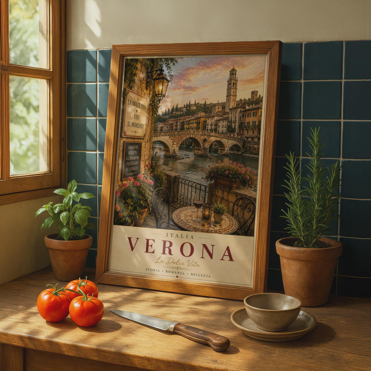 Verona Italy Travel Poster, La Dolce Vita Italian Wall Art, Vintage Italy Print