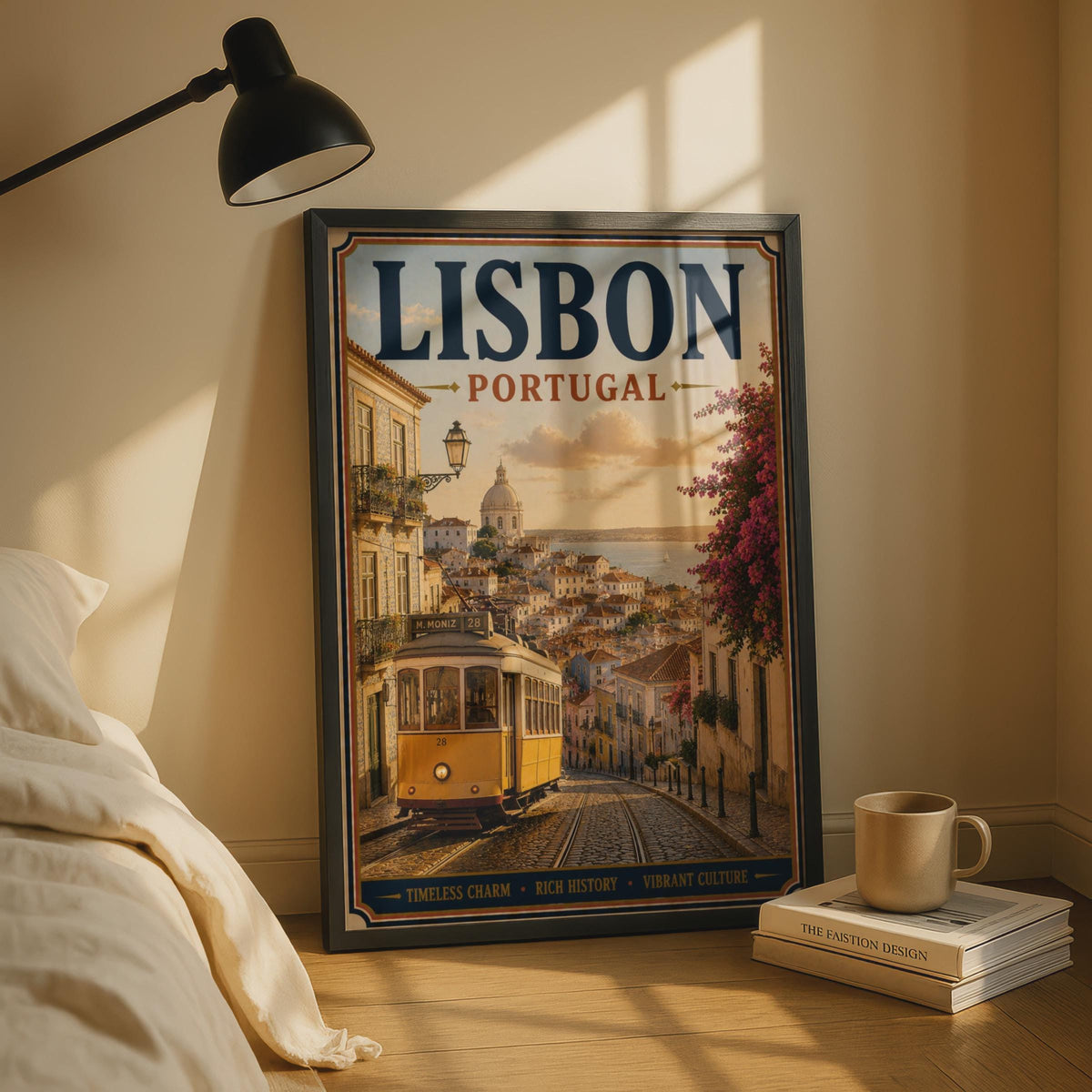 Lisbon Portugal Travel Poster, Vintage Tram 28 Wall Art, Retro City Print