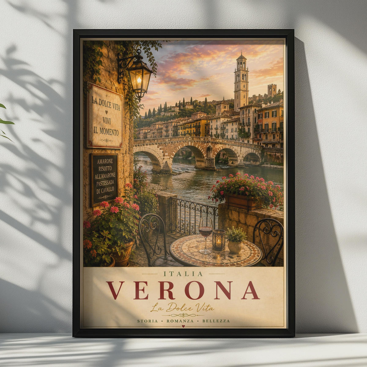 Verona Italy Travel Poster, La Dolce Vita Italian Wall Art, Vintage Italy Print