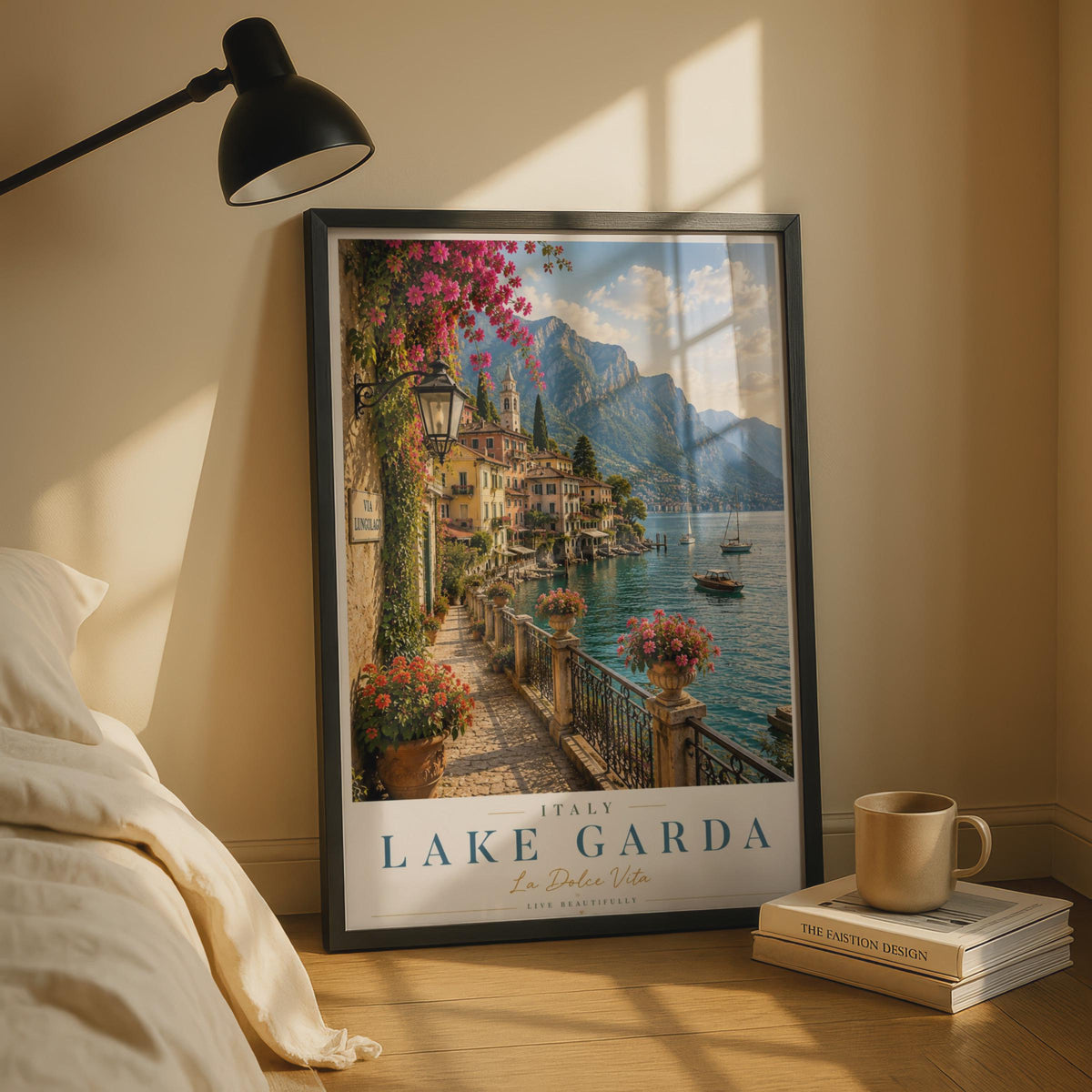 Lake Garda Italy Travel Poster, Italian Lake District Wall Art, La Dolce Vita