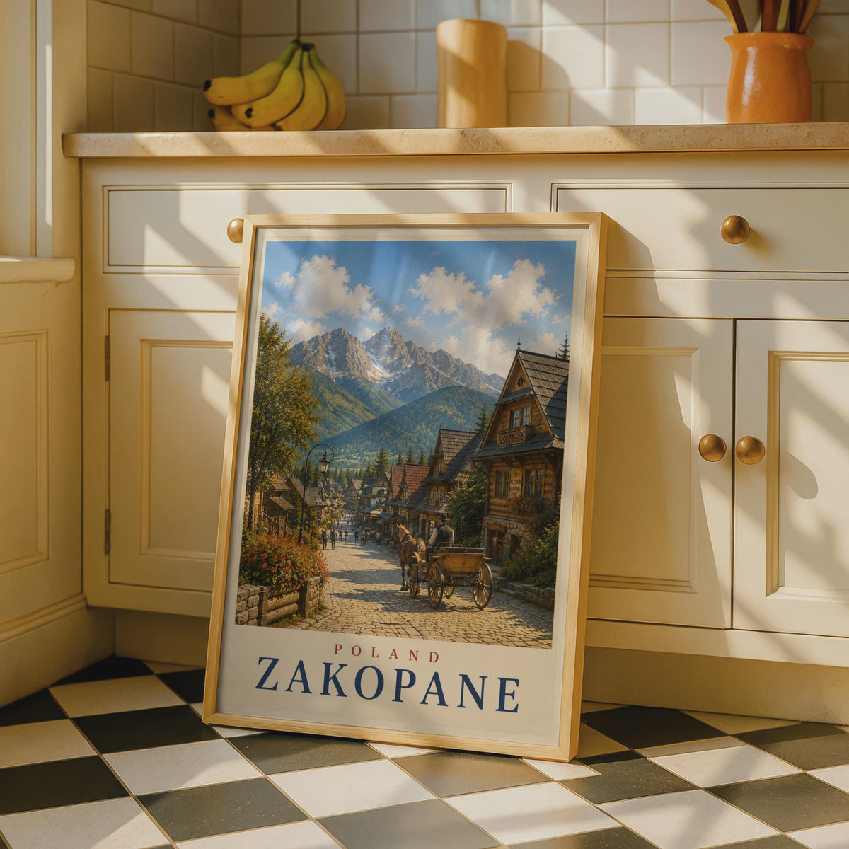 Zakopane Poland Travel Poster, Tatra Mountains Wall Art, Vintage Polish Town Print
