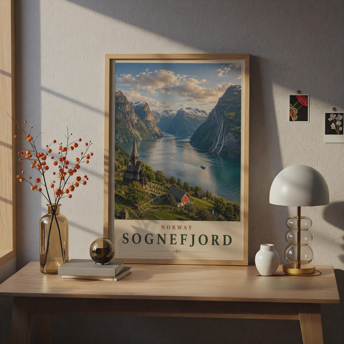 Sognefjord Norway Travel Poster, Norwegian Fjord Wall Art, Scandinavian Print, Nordic Decor