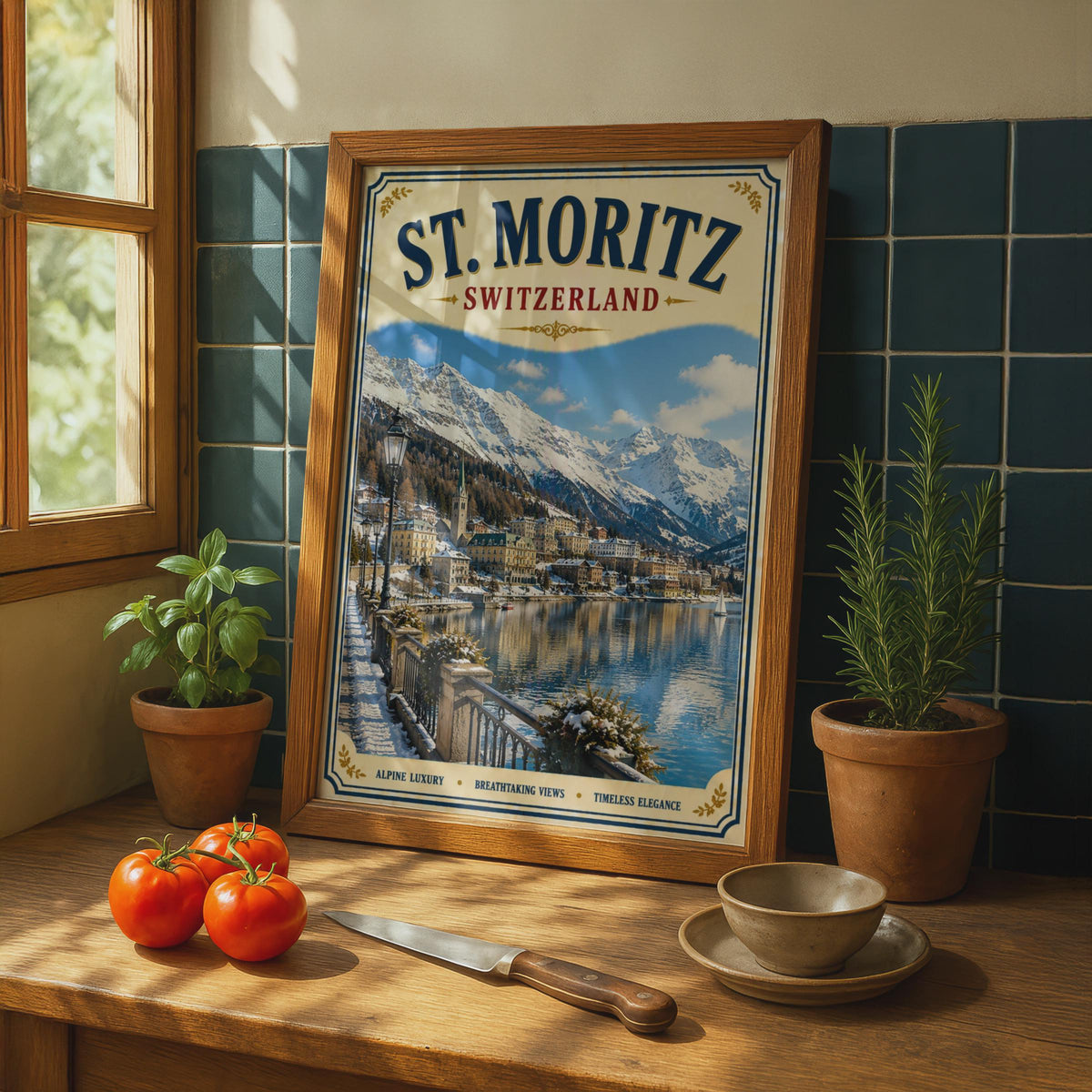 St. Moritz Switzerland Vintage Travel Poster, Swiss Alps Winter Wall Art