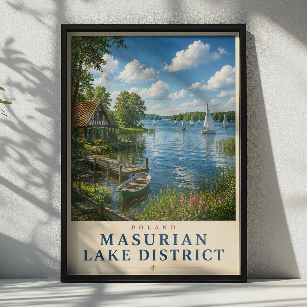 Masurian Lake District Poland Travel Poster, Sailing Lake Wall Art, Vintage Style