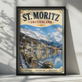 St. Moritz Switzerland Vintage Travel Poster, Swiss Alps Winter Wall Art