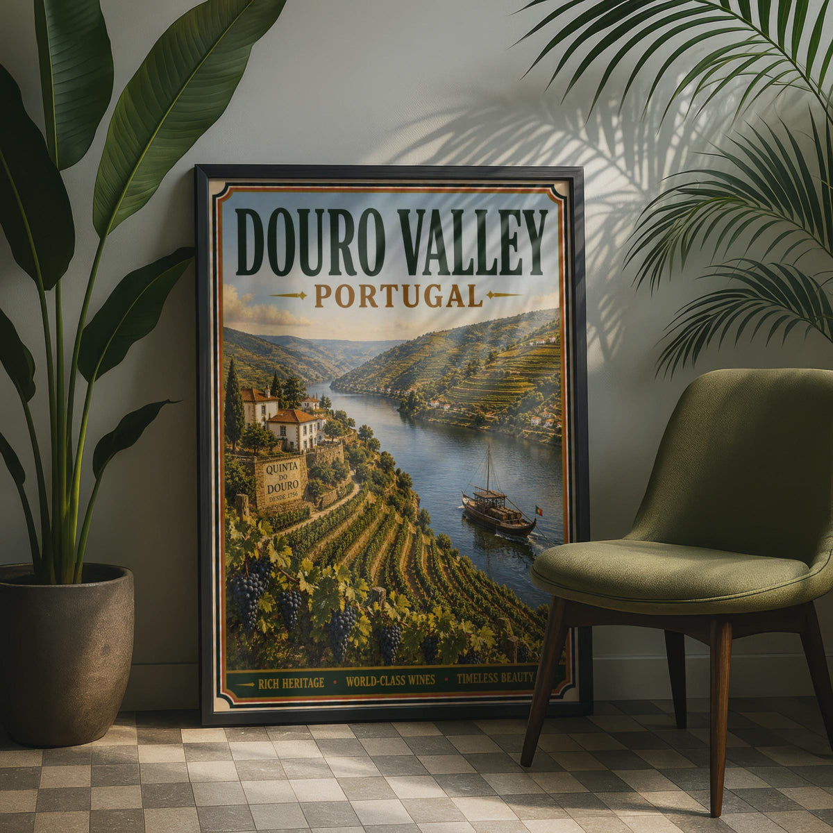 Douro Valley Portugal Vintage Travel Poster, Portuguese Wine Country Wall Art