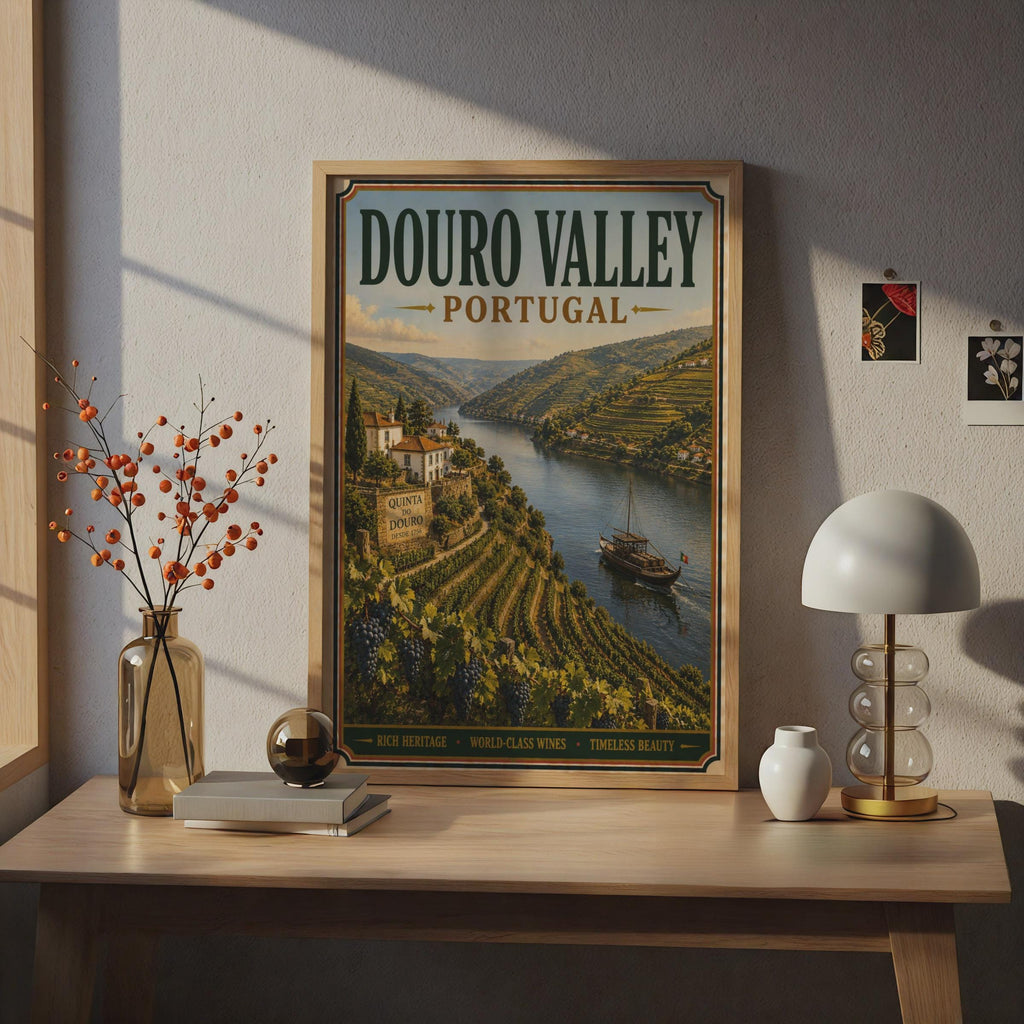 Douro Valley Portugal Vintage Travel Poster, Portuguese Wine Country Wall Art