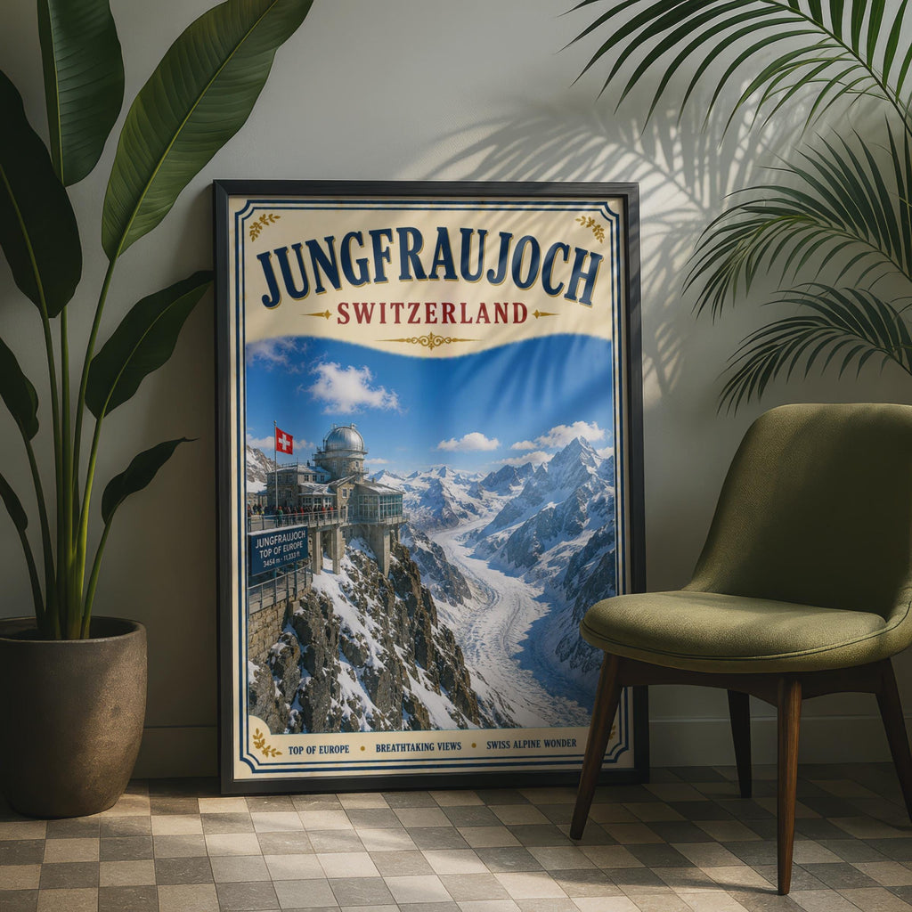 Jungfraujoch Switzerland Poster, Swiss Alps Travel Wall Art, Top of Europe Print