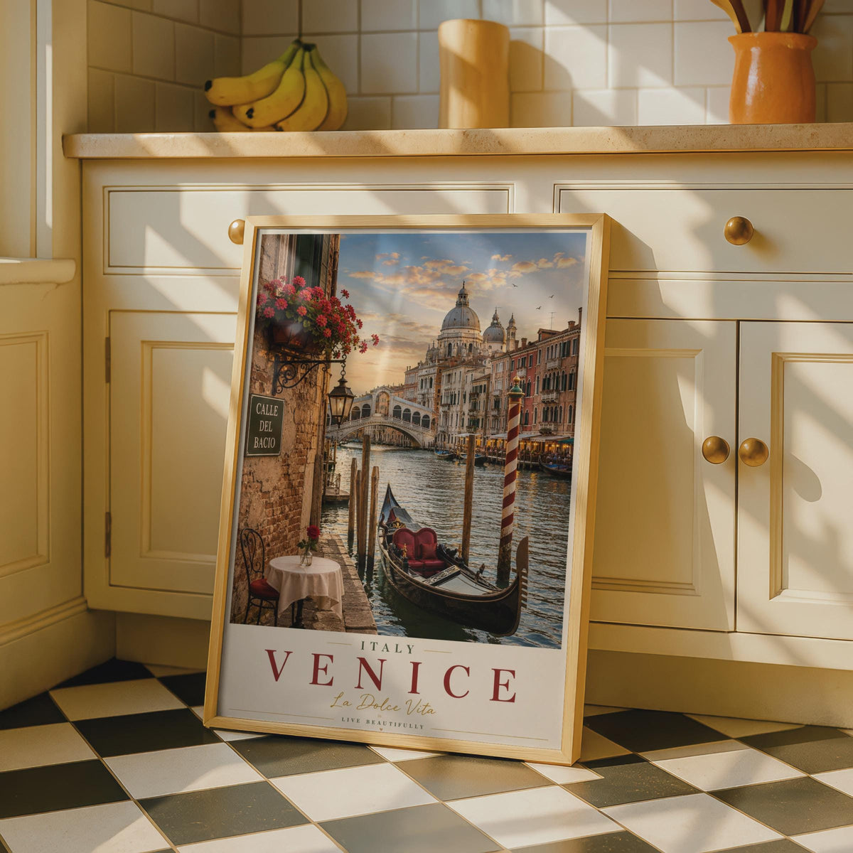 Venice Italy Travel Poster, Grand Canal Gondola Wall Art, La Dolce Vita Italian Print