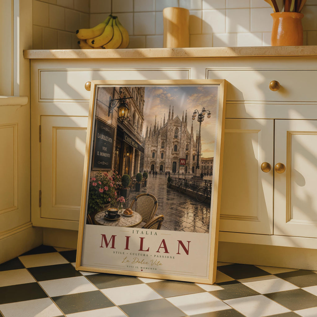 Milan Italy Travel Poster, Duomo Cathedral La Dolce Vita Wall Art, Italian City Print