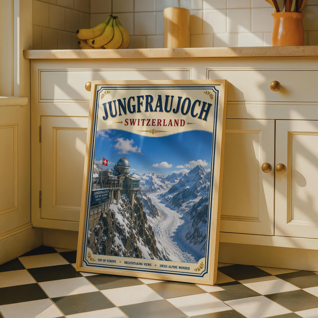 Jungfraujoch Switzerland Poster, Swiss Alps Travel Wall Art, Top of Europe Print