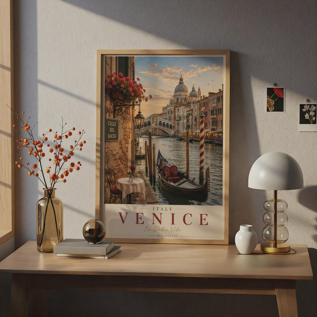Venice Italy Travel Poster, Grand Canal Gondola Wall Art, La Dolce Vita Italian Print
