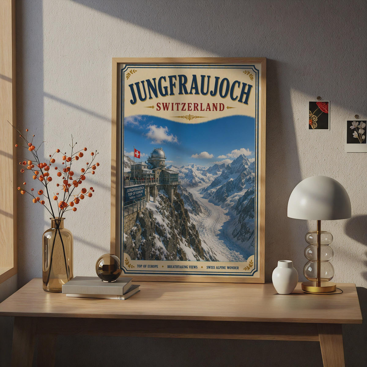 Jungfraujoch Switzerland Poster, Swiss Alps Travel Wall Art, Top of Europe Print