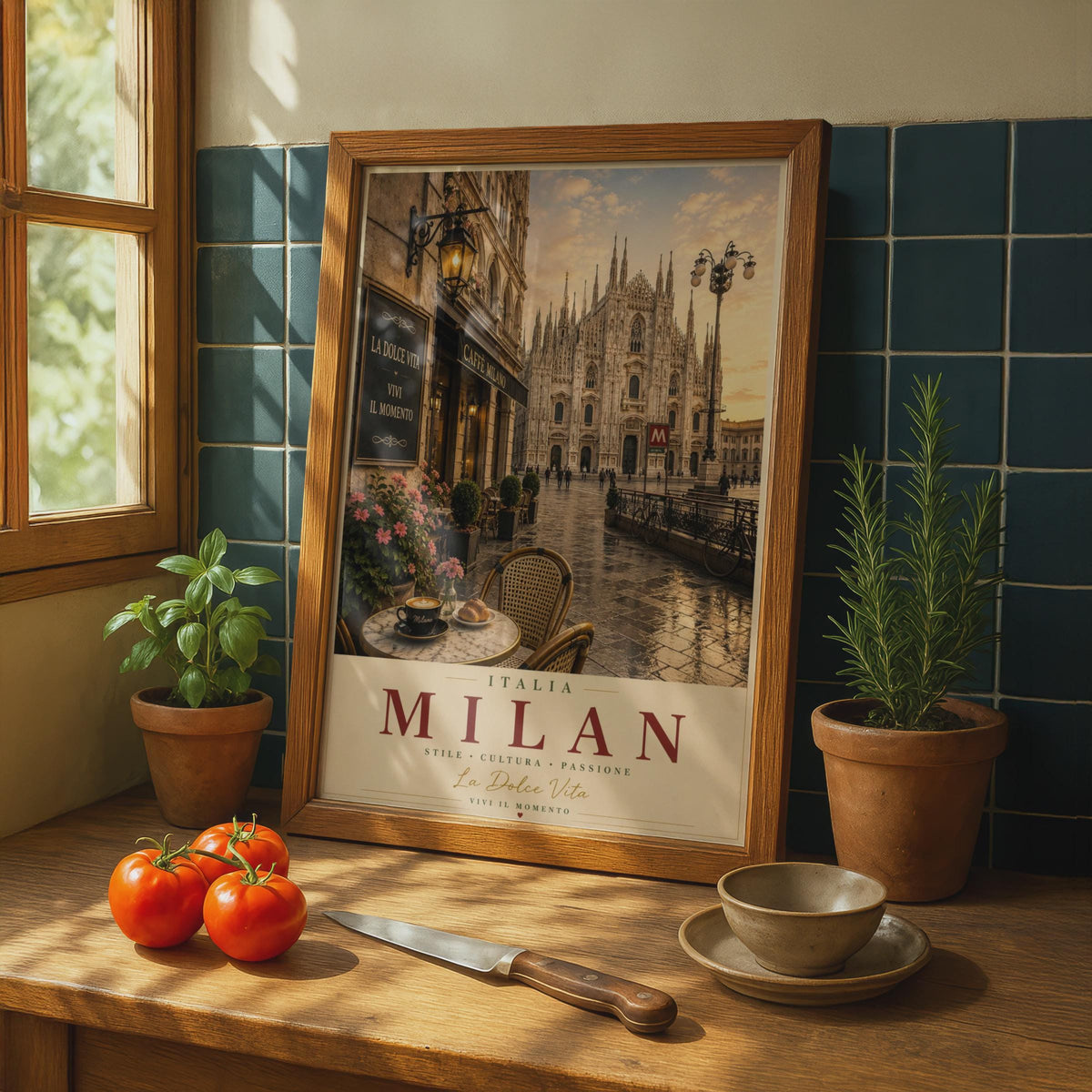 Milan Italy Travel Poster, Duomo Cathedral La Dolce Vita Wall Art, Italian City Print