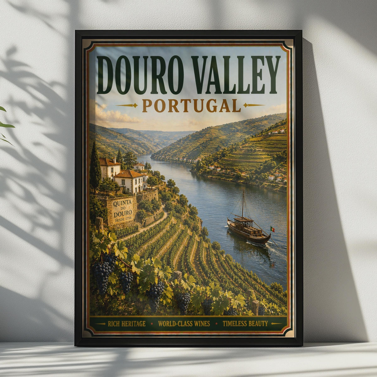 Douro Valley Portugal Vintage Travel Poster, Portuguese Wine Country Wall Art