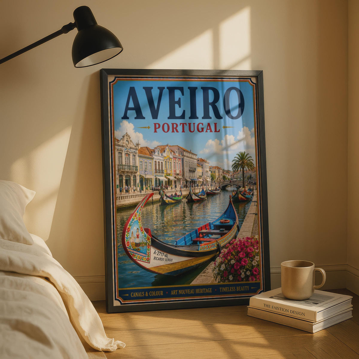 Aveiro Portugal Travel Poster, Moliceiro Canal Boat, Vintage Style Portuguese Wall Art
