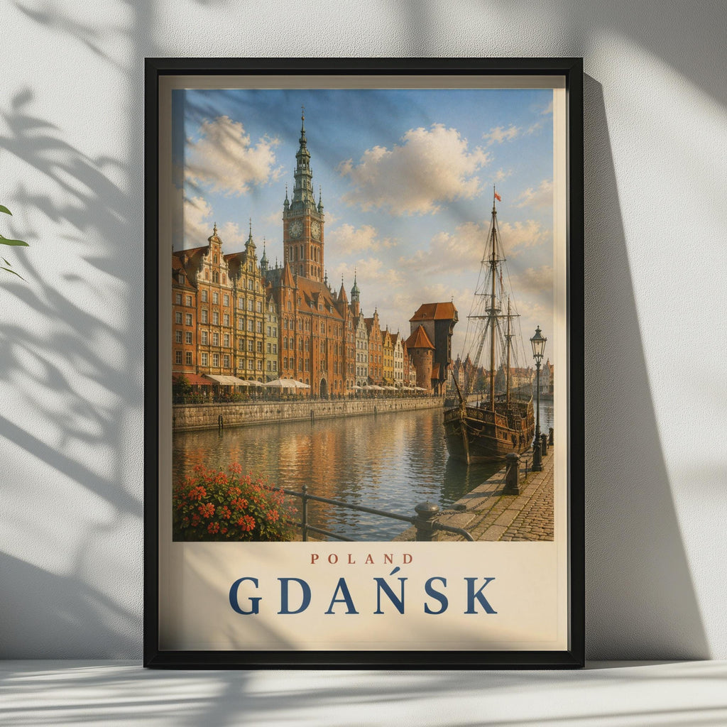 Gdansk Poland Travel Poster, Vintage Style Motlawa River Wall Art, Polish City