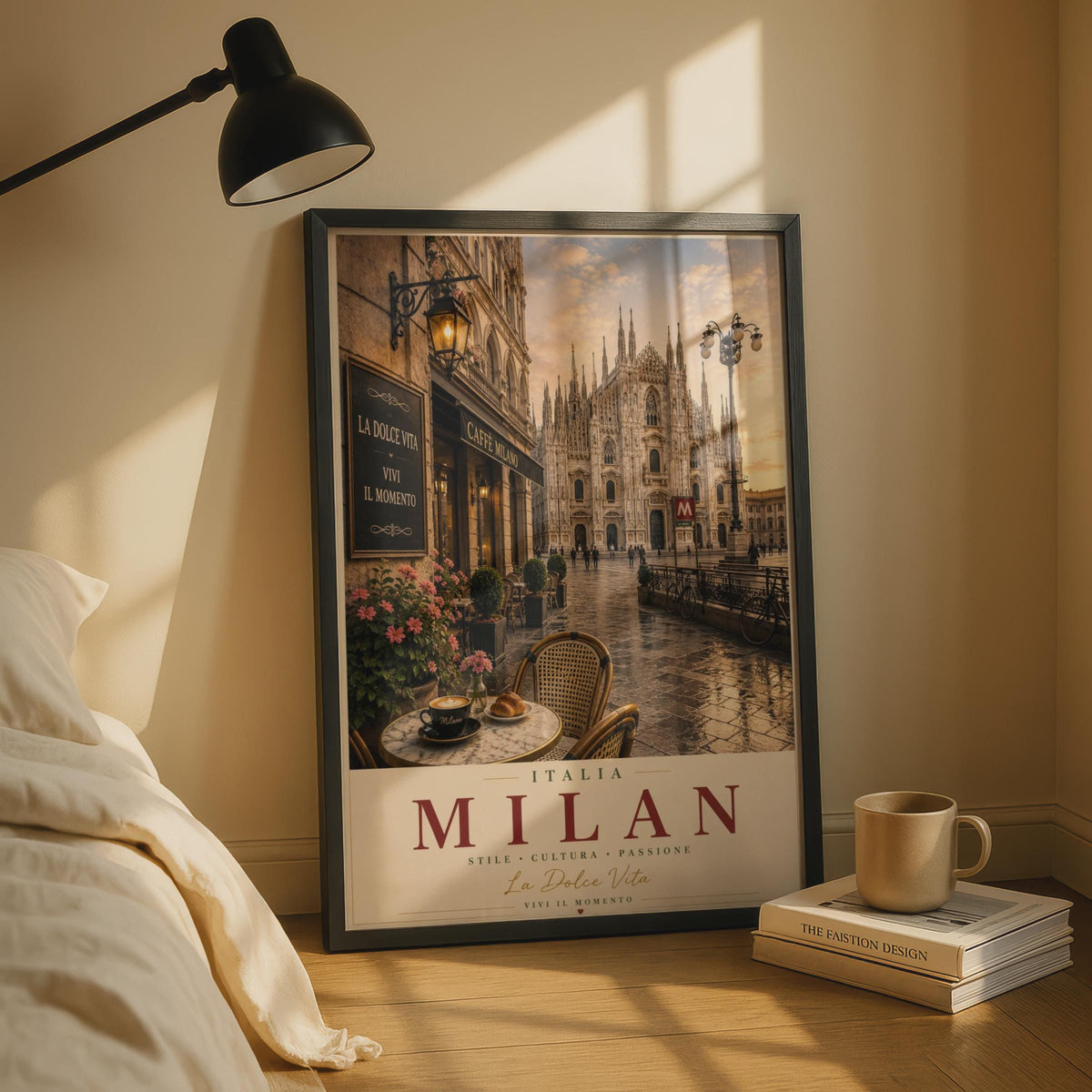 Milan Italy Travel Poster, Duomo Cathedral La Dolce Vita Wall Art, Italian City Print