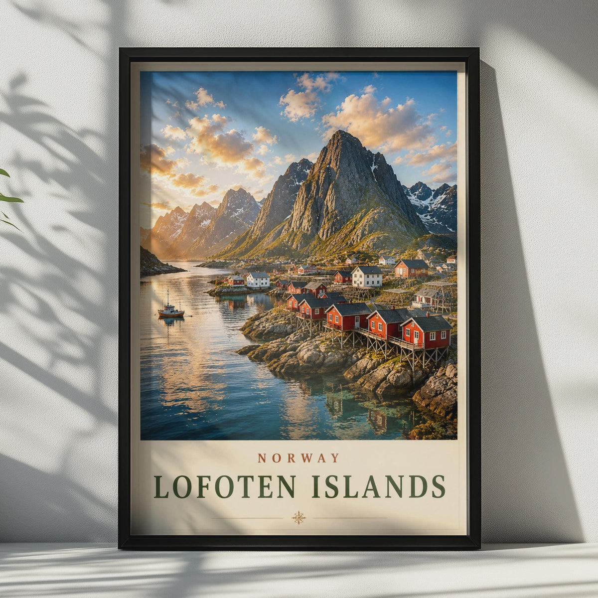 Lofoten Islands Norway Travel Poster, Reine Fishing Village Wall Art Print