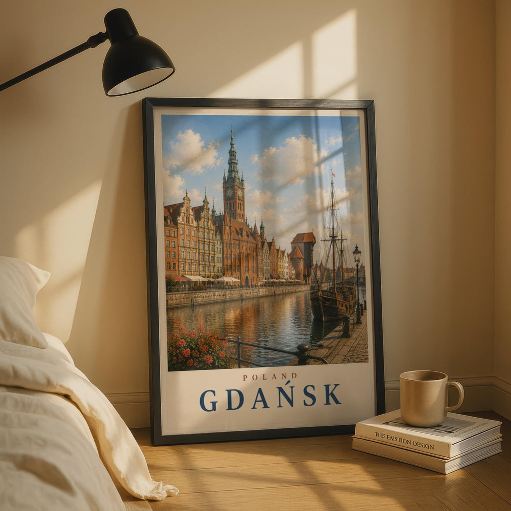 Gdansk Poland Travel Poster, Vintage Style Motlawa River Wall Art, Polish City