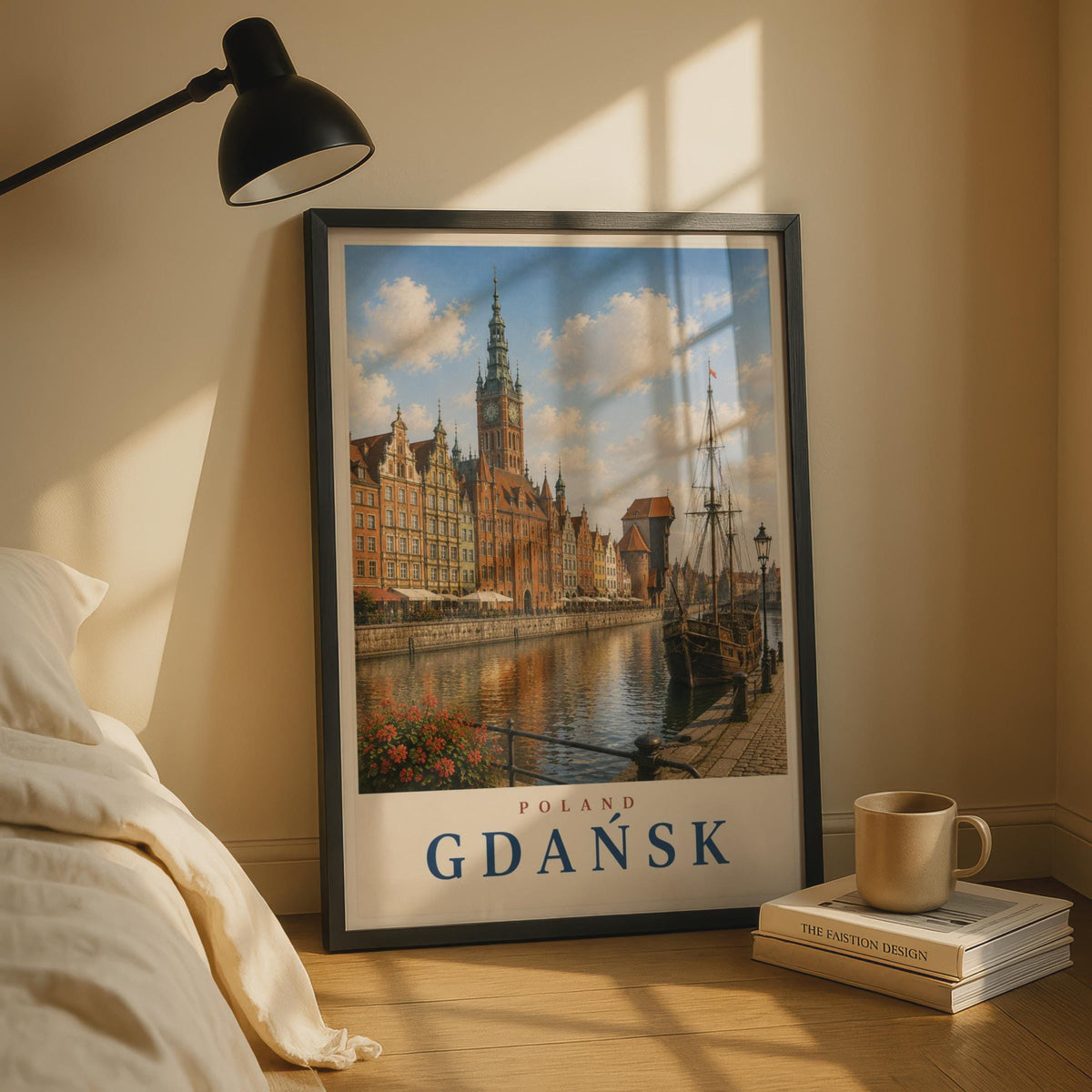 Gdansk Poland Travel Poster, Vintage Style Motlawa River Wall Art, Polish City