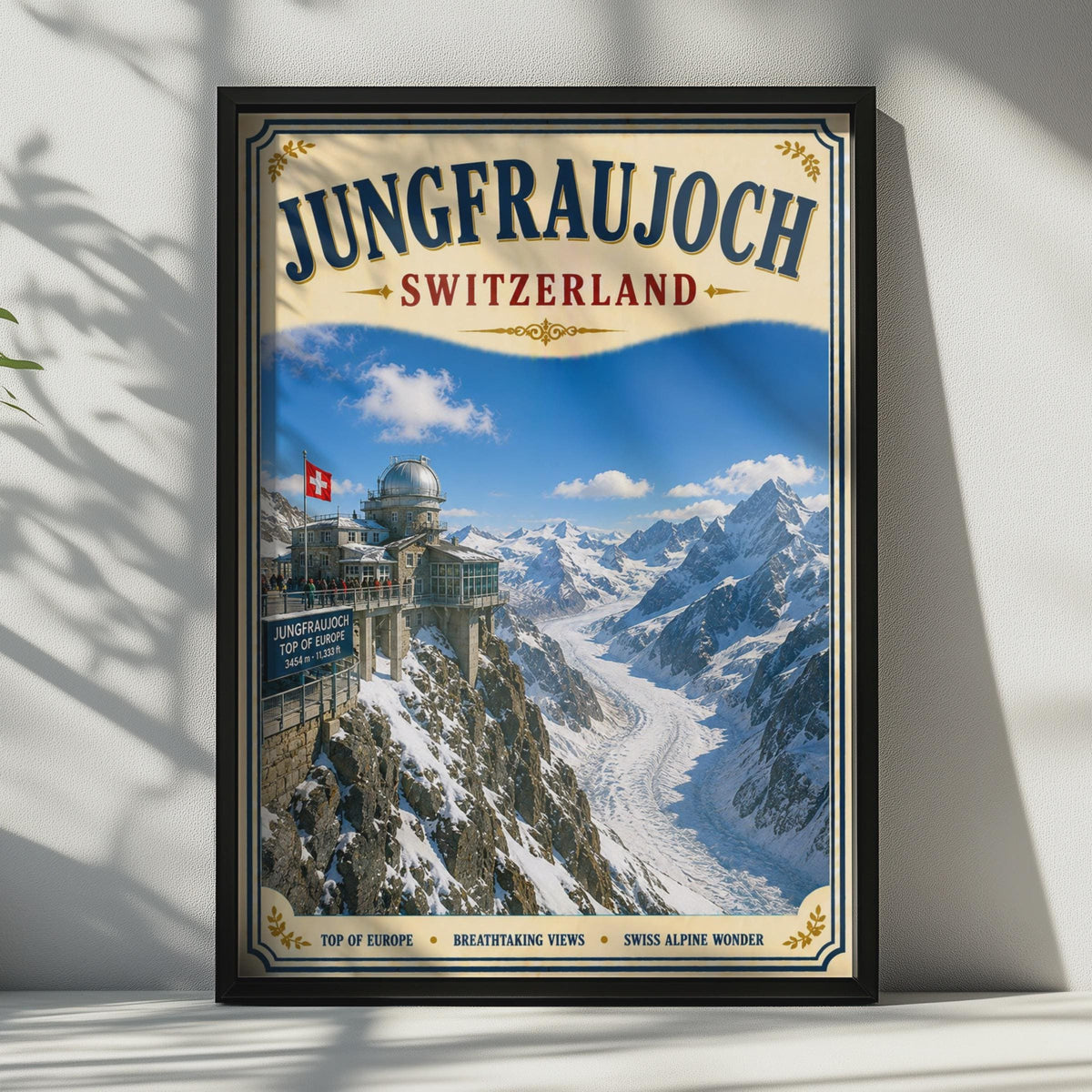 Jungfraujoch Switzerland Poster, Swiss Alps Travel Wall Art, Top of Europe Print
