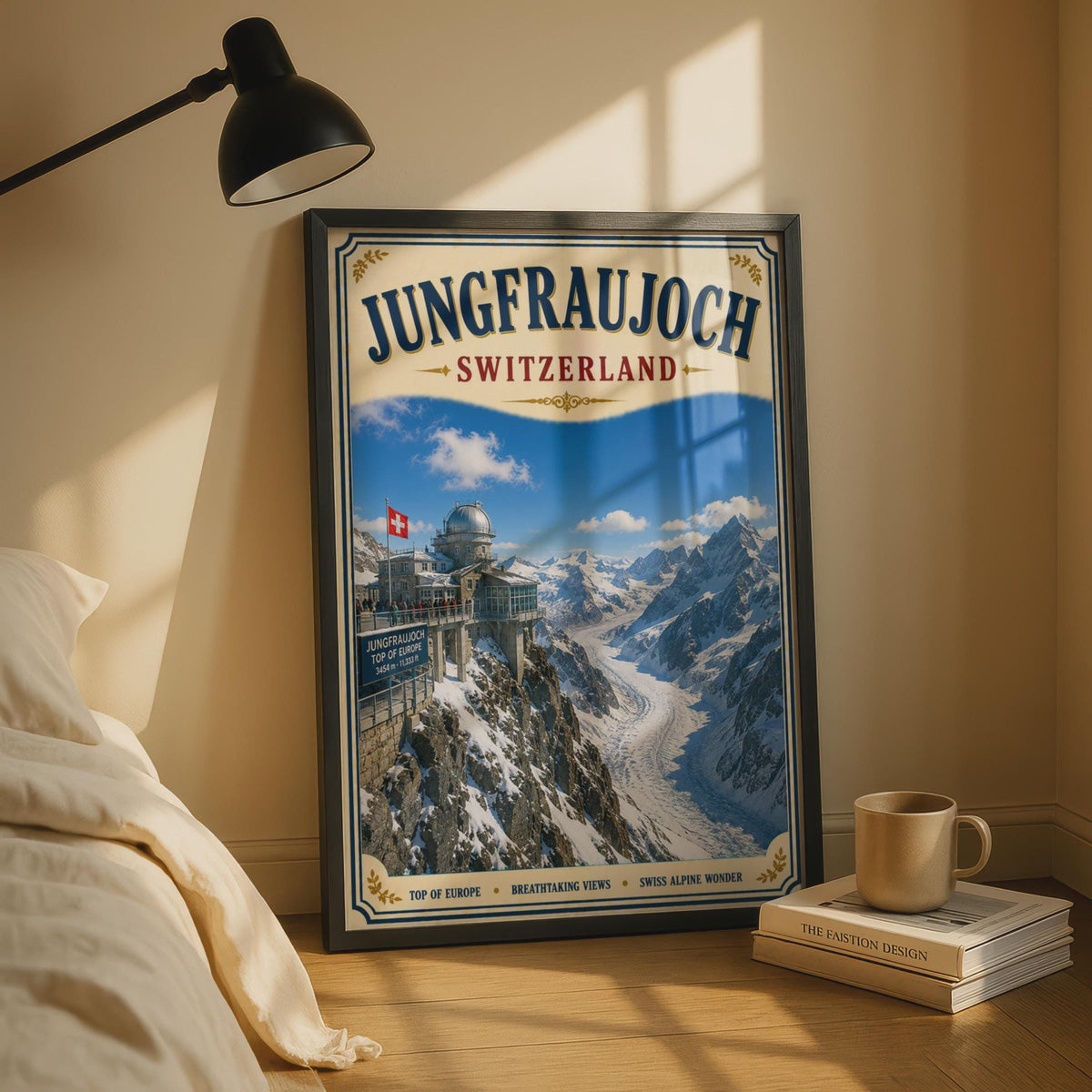 Jungfraujoch Switzerland Poster, Swiss Alps Travel Wall Art, Top of Europe Print