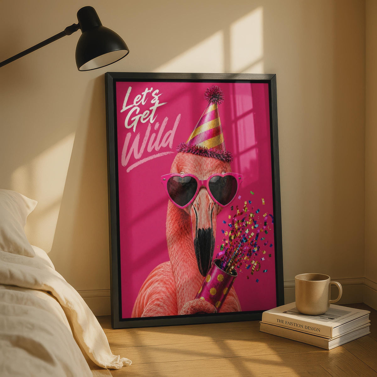 Lets Get Wild Flamingo Party Poster, Funny Pink Bird Confetti Wall Art Gift
