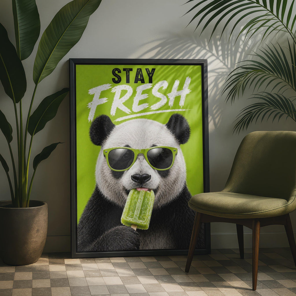 Panda Poster, Green Sunglasses, Ice Lolly Print, Street Art Style Wall Art