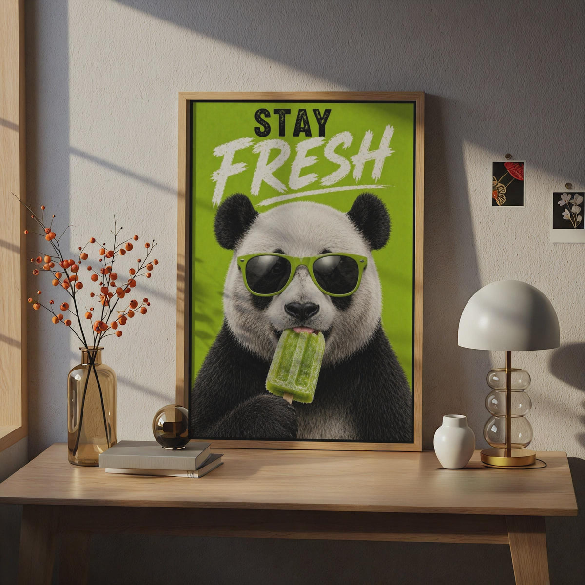 Panda Poster, Green Sunglasses, Ice Lolly Print, Street Art Style Wall Art