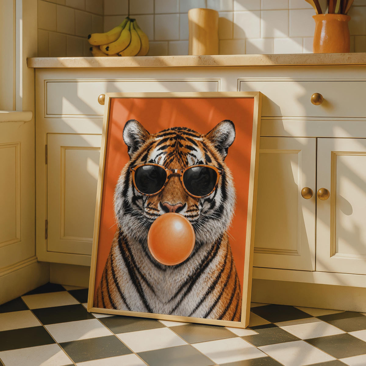 Tiger Blowing Bubble Gum Pop Art Print, Bold Orange Animal Wall Art