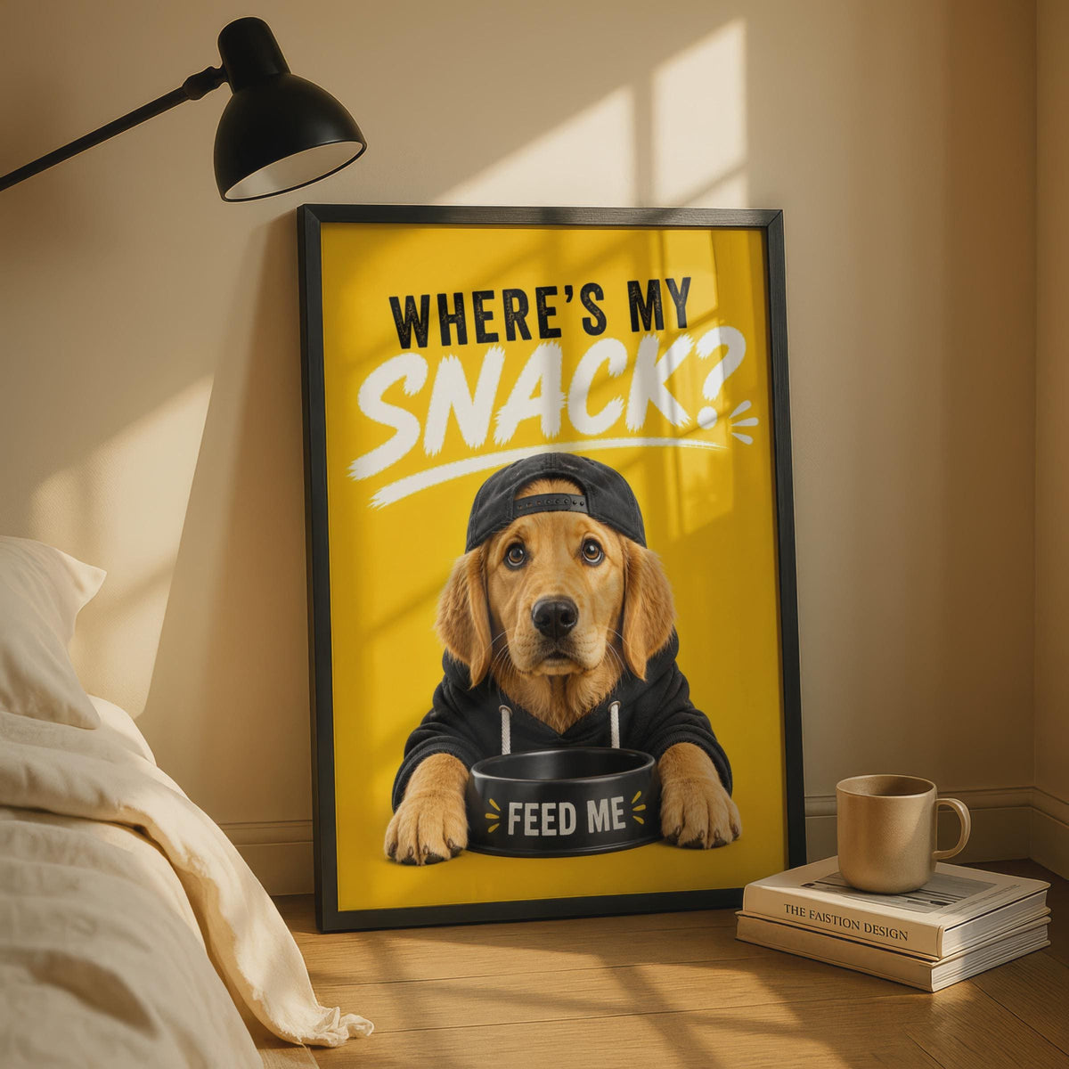 Funny Golden Retriever Poster, Where's My Snack Dog Wall Art, Yellow Humour Pet Print