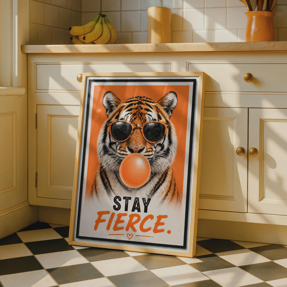 Tiger Poster, Sunglasses, Bubblegum, Motivational Wall Art Print