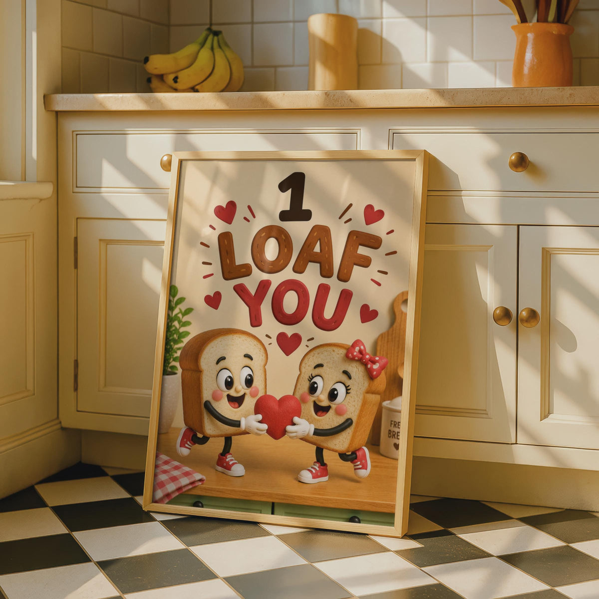 1 Loaf You Bread Pun Poster, Whimsical Kitchen Wall Art, Food Humor Print