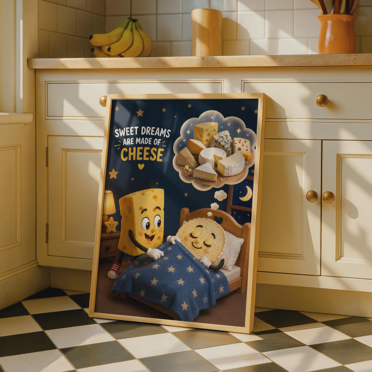 Sweet Dreams Are Made of Cheese Poster, Funny Food Quote, Cheese Lover Wall Art