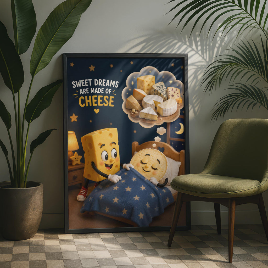 Sweet Dreams Are Made of Cheese Poster, Funny Food Quote, Cheese Lover Wall Art